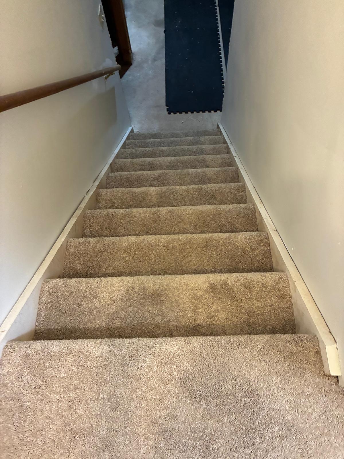 Carpeted staircase with finished side trim